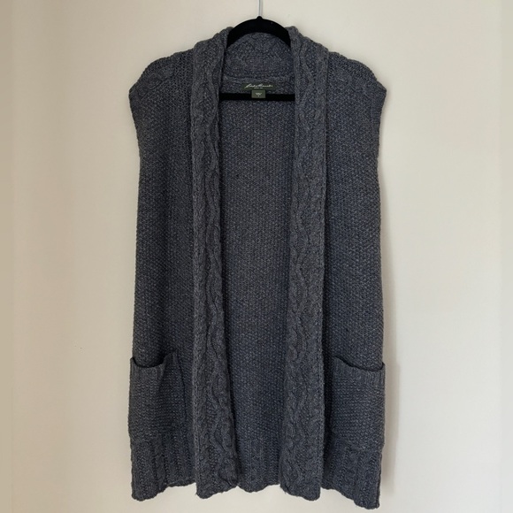 Eddie Bauer Womens Sm Med Oversized Knit Sweater Cardigan Chunky Thick Wool Gray - Picture 1 of 5